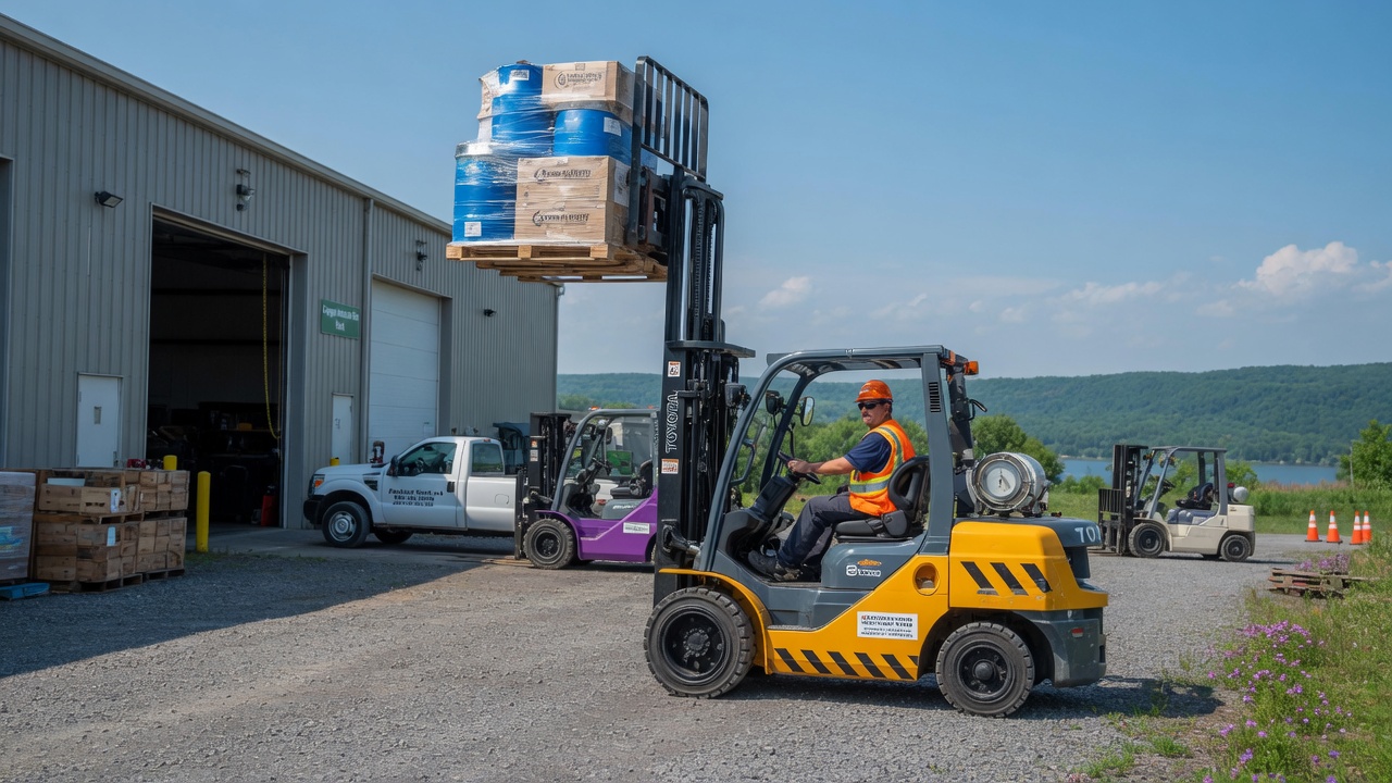 A professional forklift operation in Cayuga, NY showcasing reliable equipment for rental